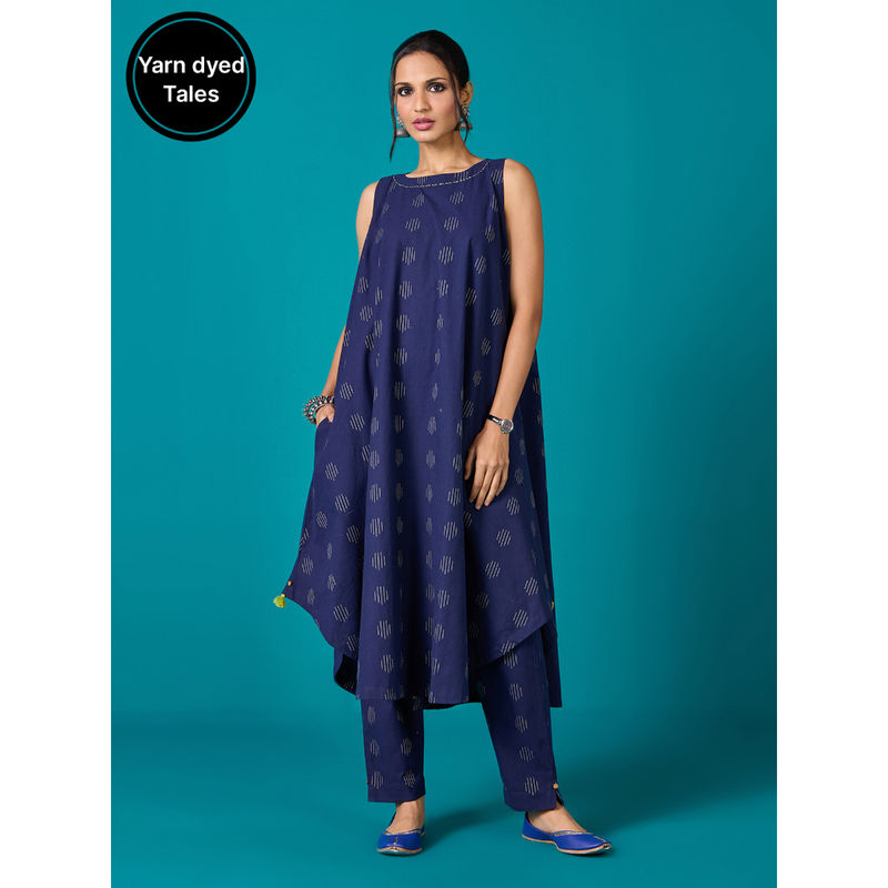 Likha Navy Blue Kora Cotton Yarn Dyed Kurta